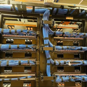 Clean and organized server rack installation with optimized network hardware for high-performance connectivity in a Houston office.