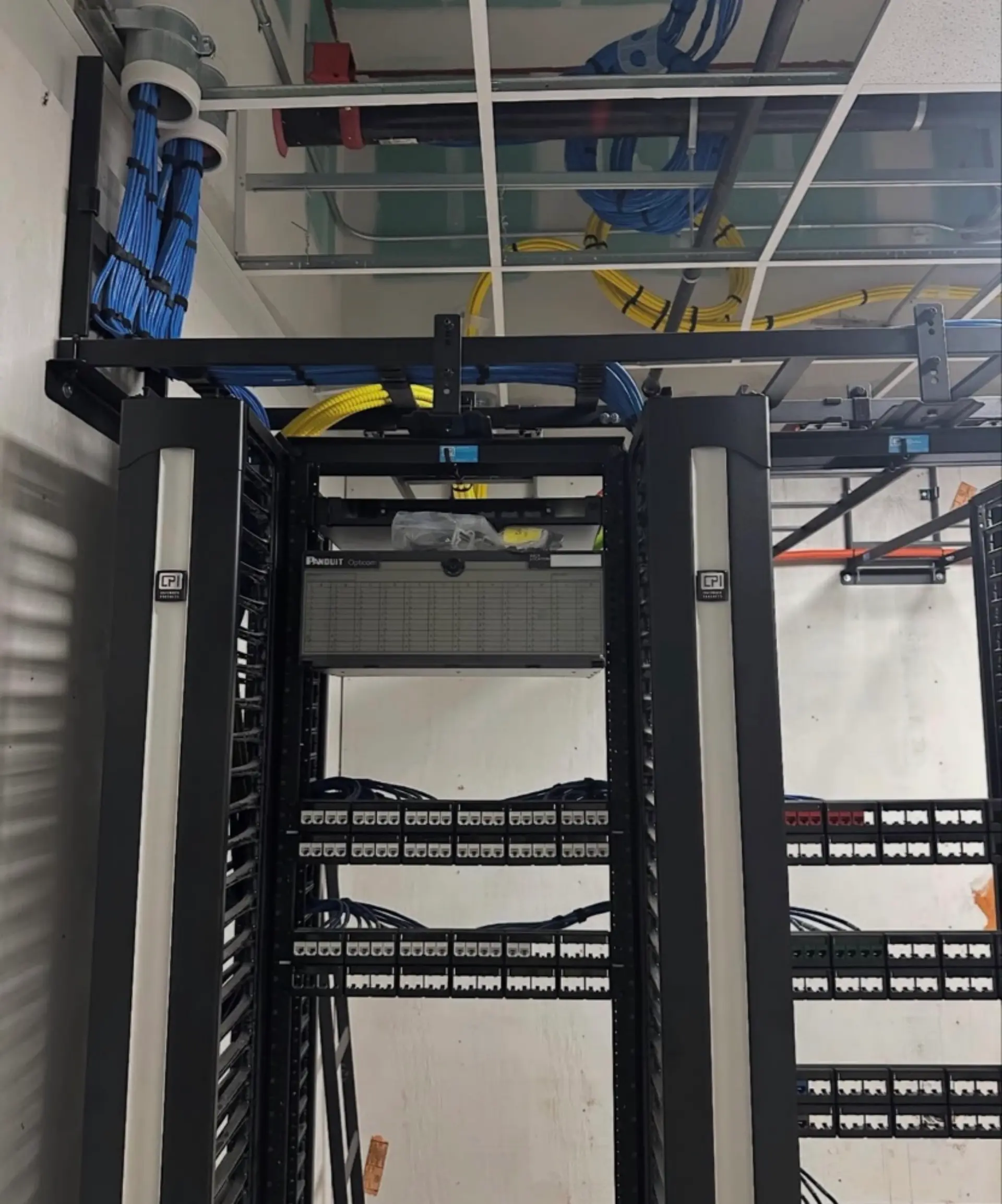 Custom structured cabling setup ensuring reliable data transmission and high-performance network speeds.