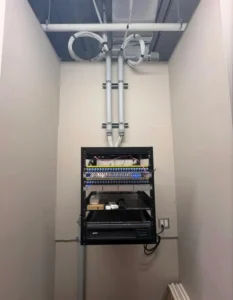 Clean and efficient network rack configuration designed for better airflow and hardware longevity.